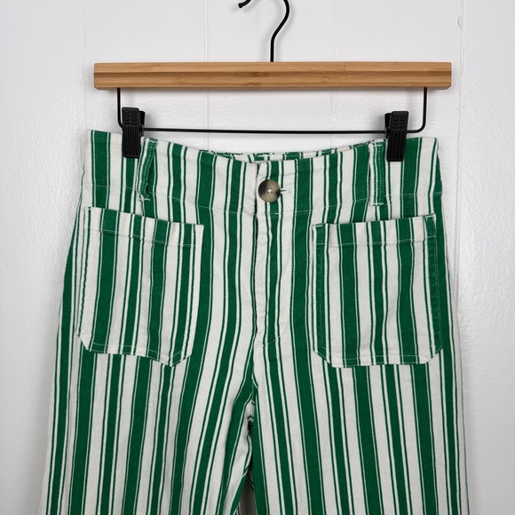 Maeve Anthro The Colette Full Length Pants Green White Stripe Linen Blend 26P - Picture 3 of 10